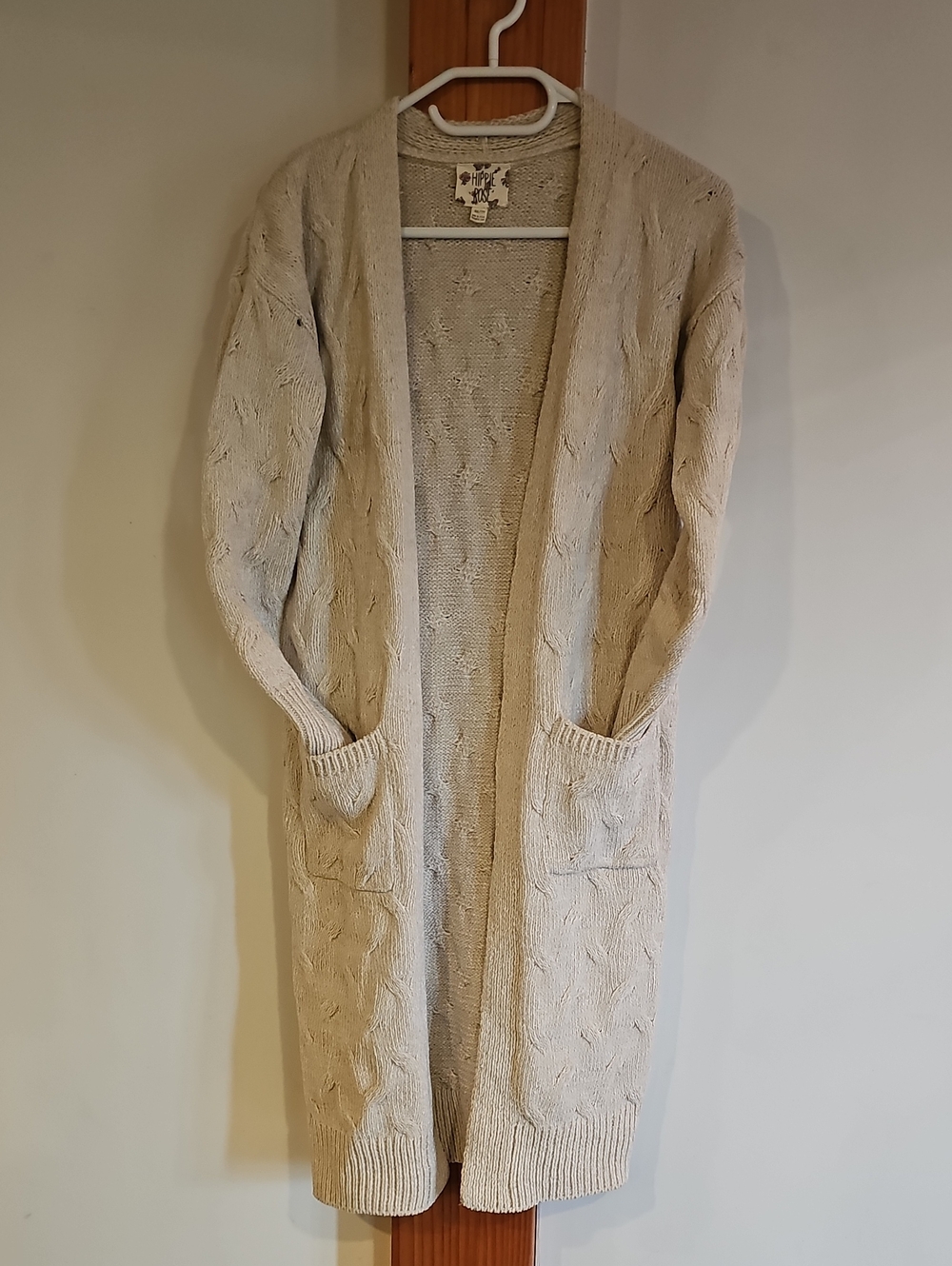 Hippie Rose Cozy Beige Cable-Knit Long Open Cardigan